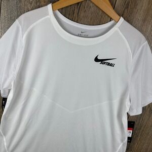 Nike Womens Softball T-Shirt Dri-Fit White Short Sleeve Athletic Performance L